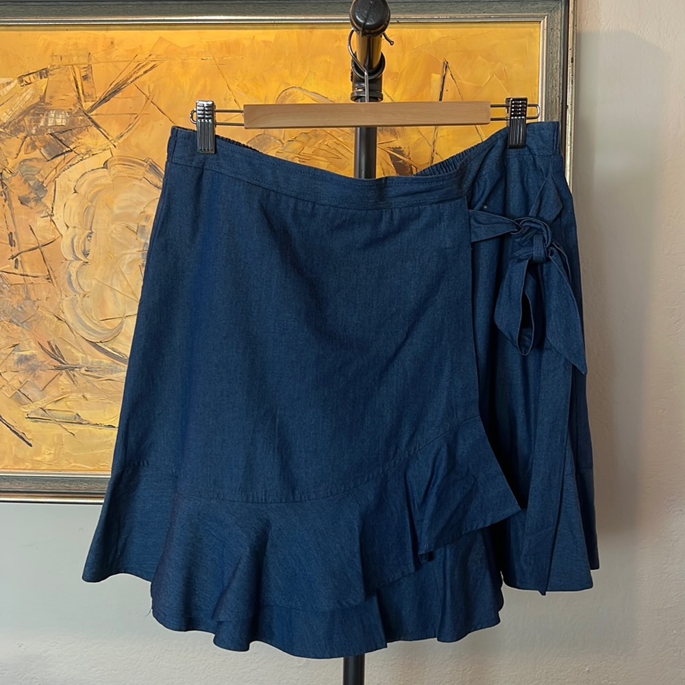 BCBG denim tie-waist mini